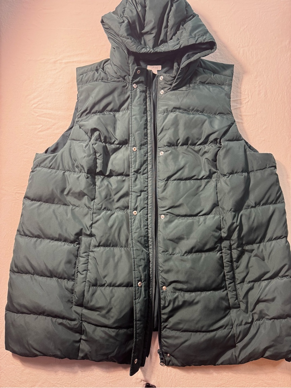 J. Jill Hooded Quilted Puffer Vest in Dark Green
